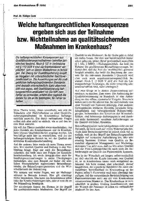 Vorschauseite 1: Welche haftungsrechtlichen Konsequenzen ergeben sich aus der Teilnahme bzw. Nichtteilnahme an qualitätssichernden Maßnahmen im Krankenhaus?