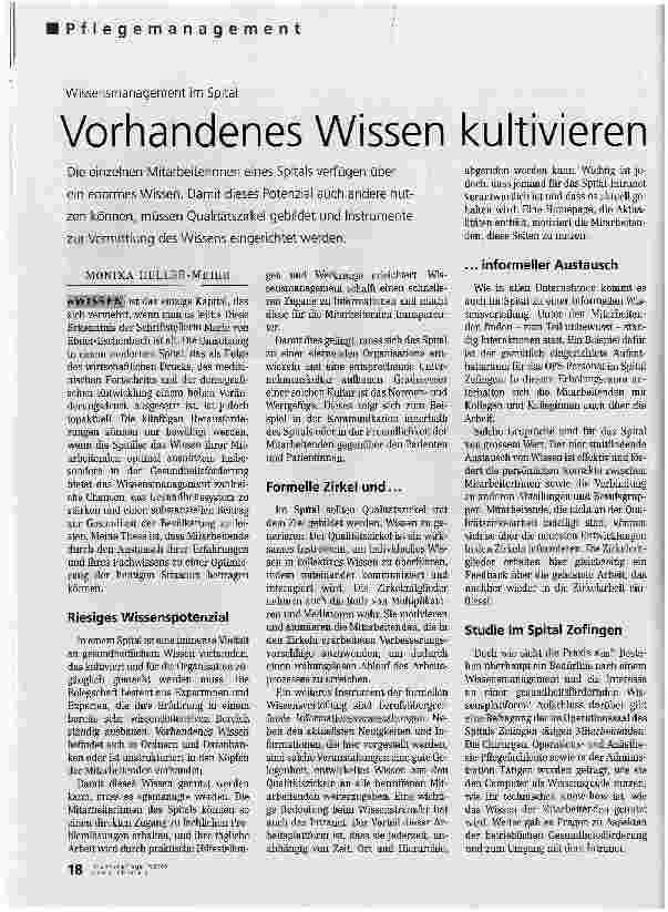 Vorschauseite 1: Wissensmanagement im SpitalVorhandenes Wissen kultivieren