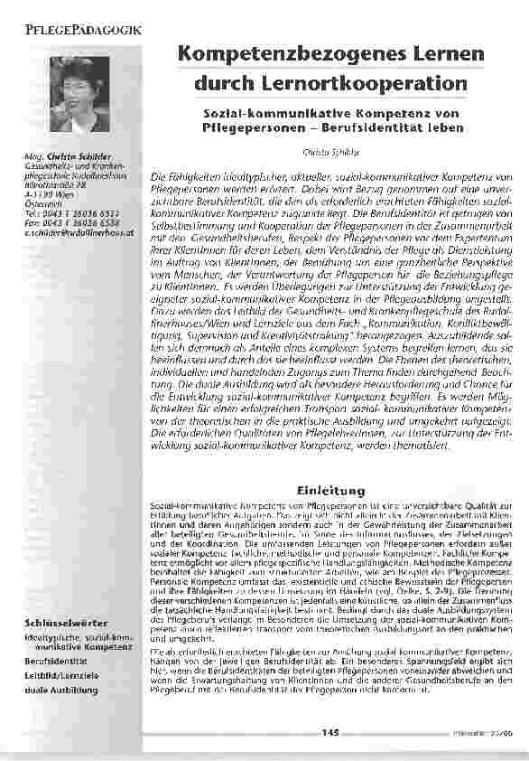 Vorschauseite 1: Kompetenzbezogenes Lernen durch LernortkooperationSozial-kommunikative Kompetenz von Pflegepersonen - Berufsidentität leben