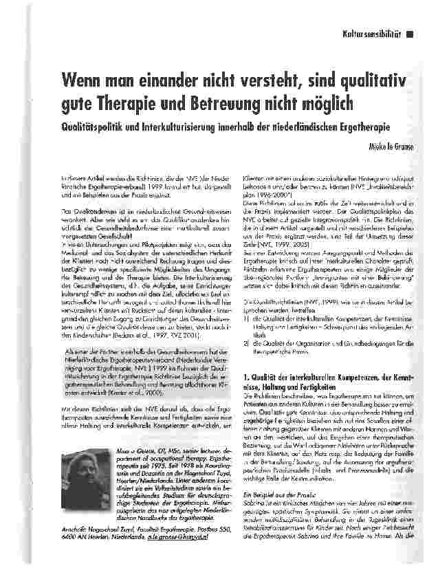 Vorschauseite 1: Wenn man einander nicht versteht, sind qualitativ gute Therapie und Betreuung nicht möglich