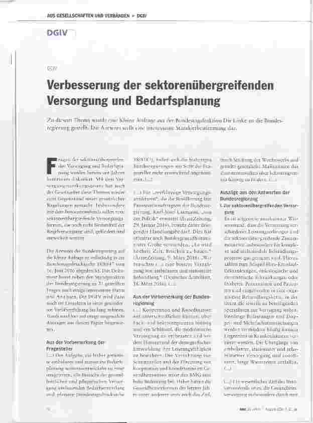 Vorschauseite 1: Verbesserung der sektorenübergreifenden Versorgung und Bedarfsplanung