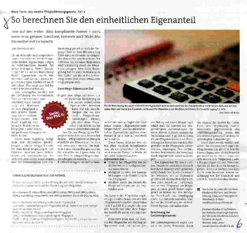 Vorschauseite 1: Neue Serie: das zweite Pflegestärkungsgesetz, Teil 2 So berechnen Sie den einheitlichen Eigenanteil