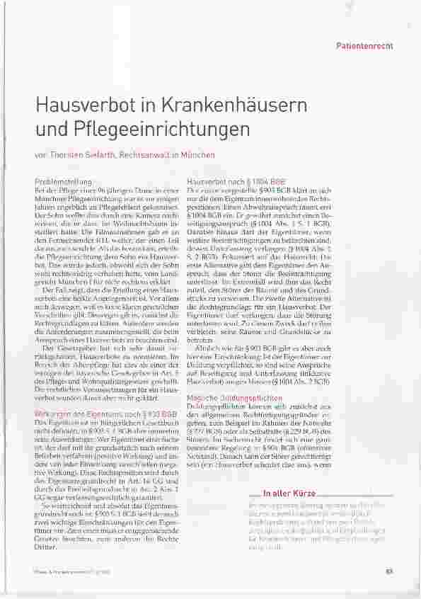 Vorschauseite 1: Hausverbot in Krankenhäusern und Pflegeeinrichtungen
