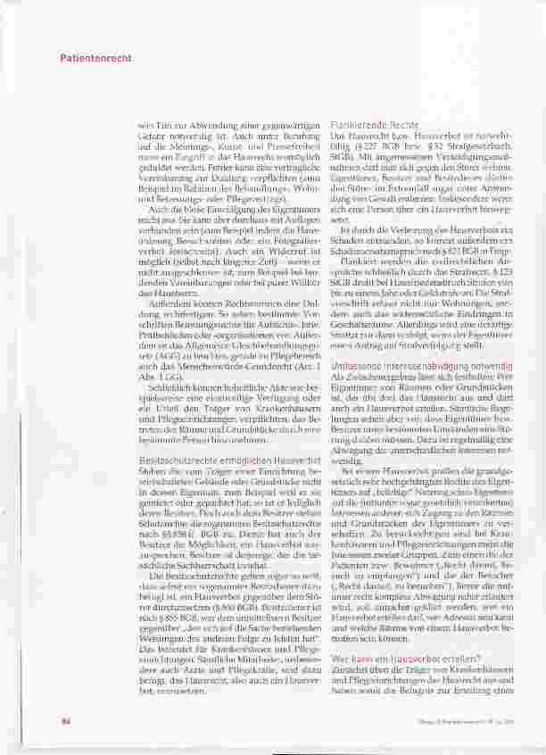 Vorschauseite 2: Hausverbot in Krankenhäusern und Pflegeeinrichtungen