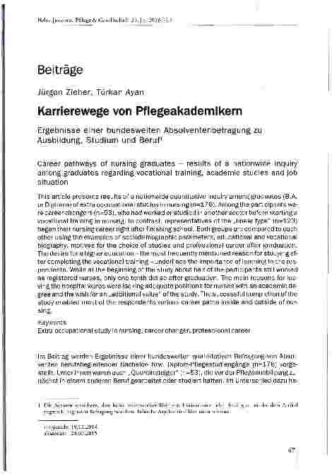 Vorschauseite 1: Karrierewege von Pflegeakademikern