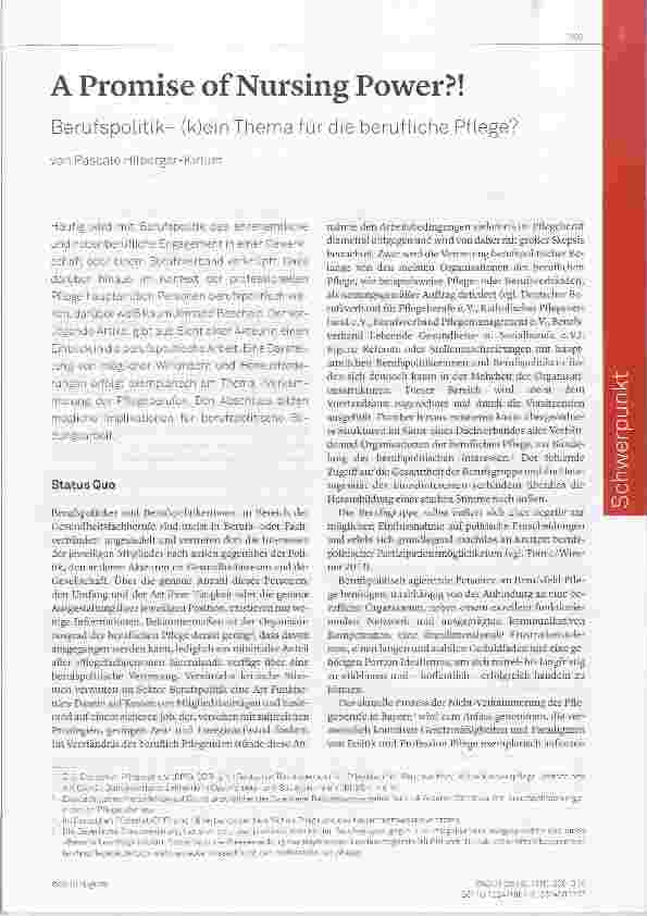 Vorschauseite 1: A Promise of Nursing Power?! Berufspoiitik- (k)ein Thema für die berufliche Pflege?