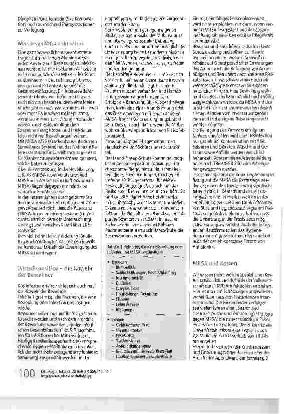 Vorschauseite 2: MRSA in der Altenpflege Von siedelnden Keimen und der aktuellen RKI-Empfehlung