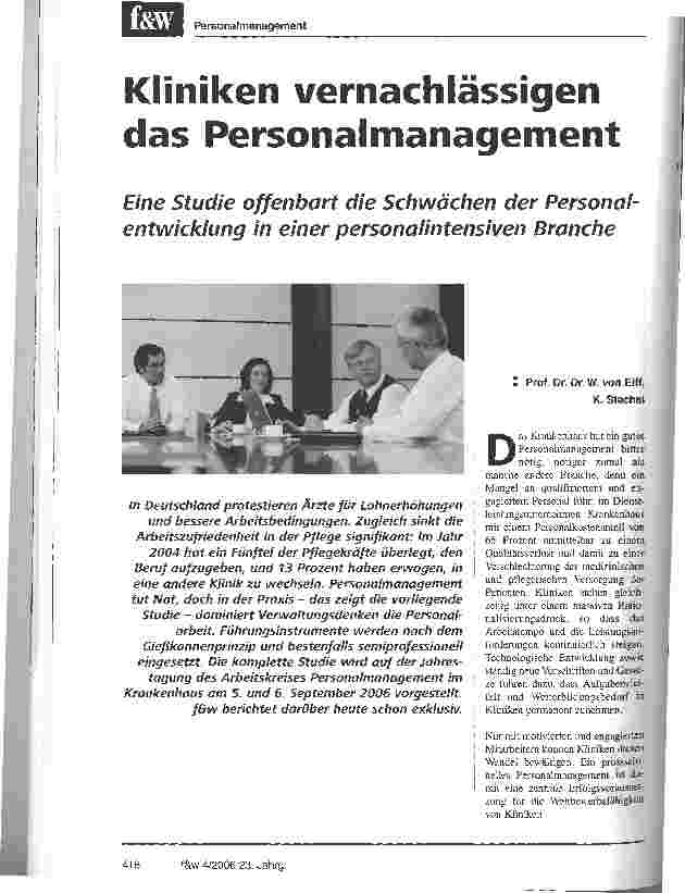 Vorschauseite 1: Kliniken vernachlässigen das Personalmanagement