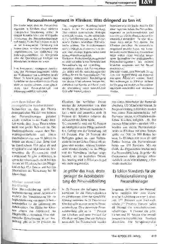 Vorschauseite 4: Kliniken vernachlässigen das Personalmanagement