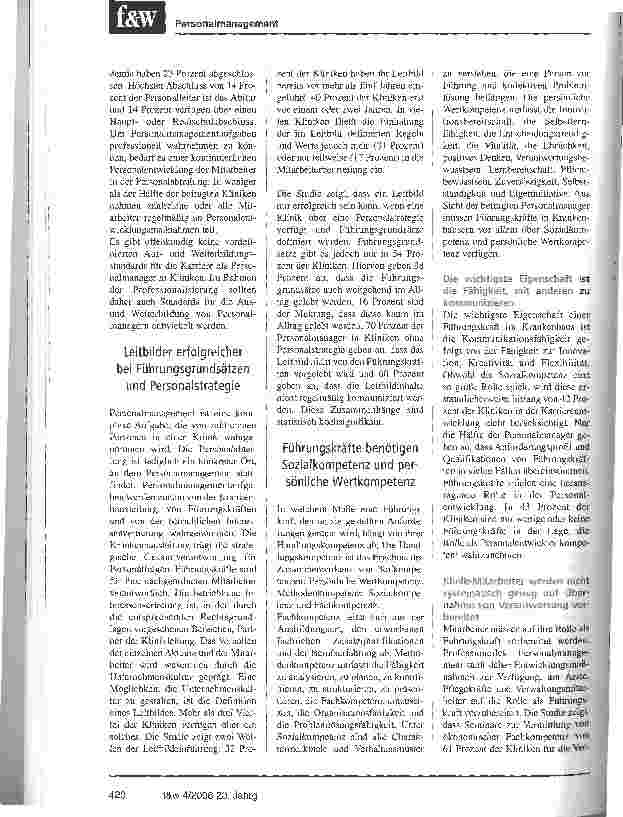 Vorschauseite 5: Kliniken vernachlässigen das Personalmanagement