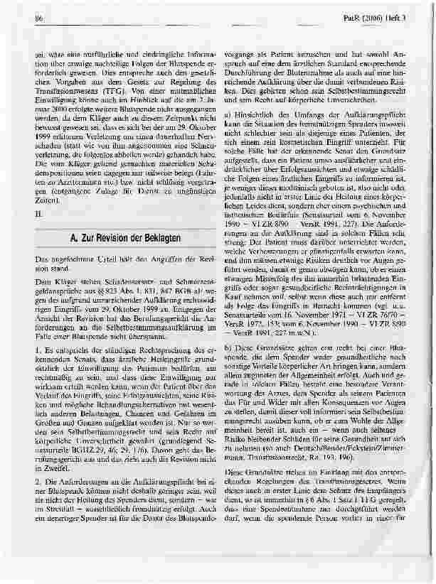 Vorschauseite 2: Zum Umfang der Risikoaufklärung bei fremdnützigen Blutspenden Blutspender müssen auch über seltene, mit einer Blutspende verbundene Gefahren aufgeklärt werden
