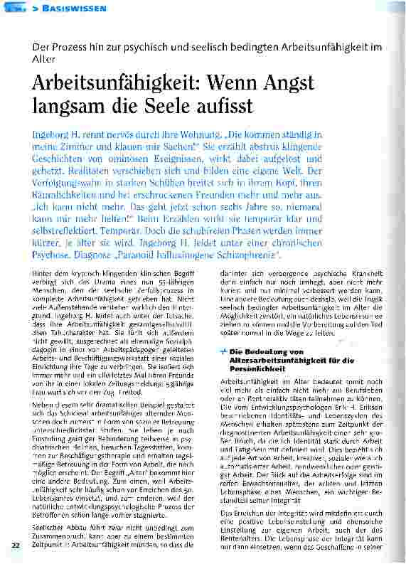 Vorschauseite 1: Der Prozess hin zur psychisch und seelisch bedingten Arbeitsunfähigkeit im AlterArbeitsunfähigkeit: Wenn Angst langsam die Seele aufisst