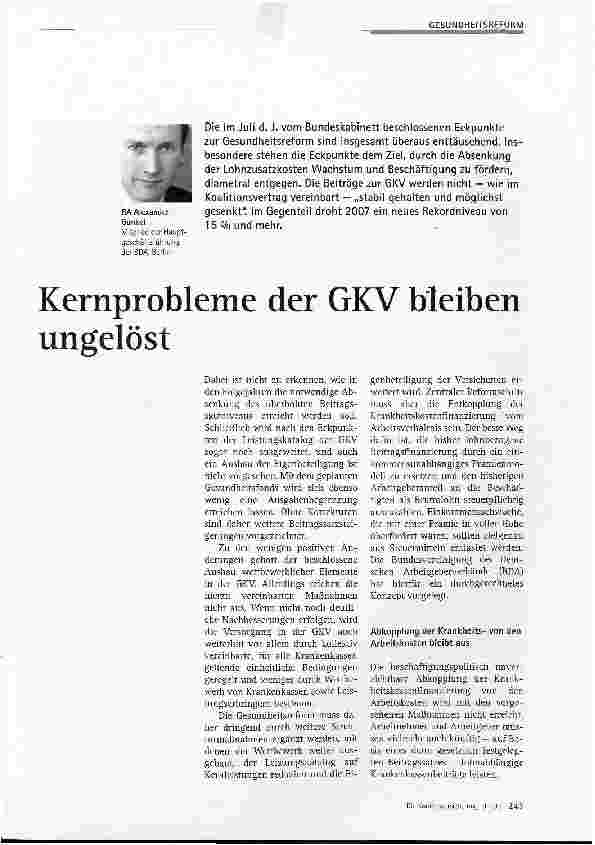 Vorschauseite 1: Kernprobleme der GKV bleiben ungelöst