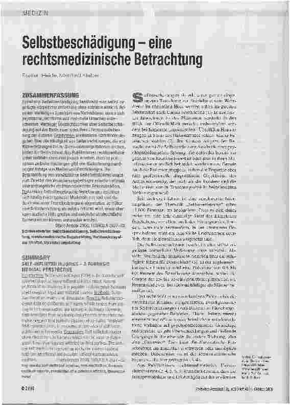 Vorschauseite 1: Selbstbeschädigung - eine rechtsmedizinische Betrachtung