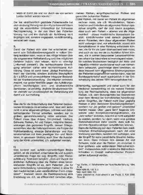 Vorschauseite 3: Zur Aufklärungspflicht bei Bluttransfusionen - Das BGH-Urteil von 1991 und dessen Bedeutung unter Berücksichtigung der aktuellen Datenlage zu Sicherheit und potentiellen Risiken a…