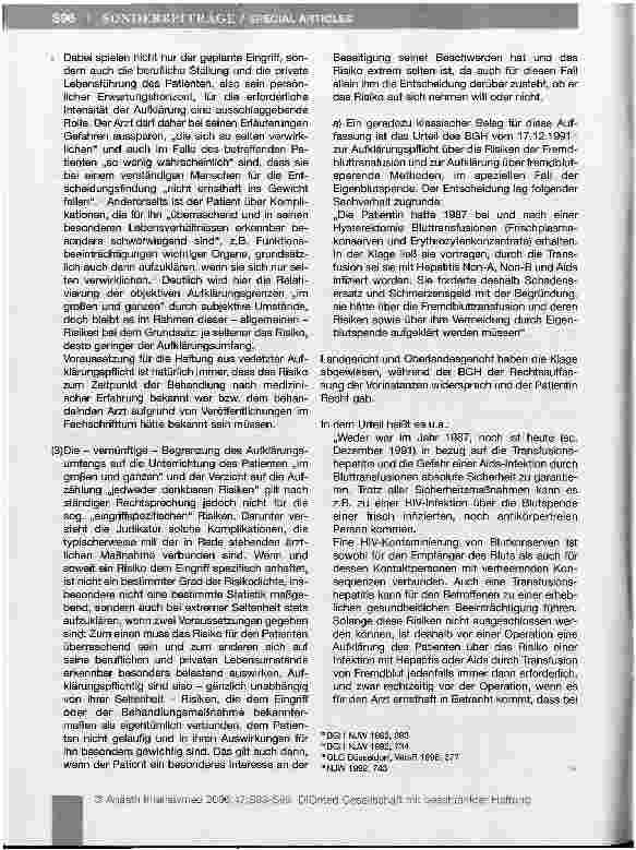 Vorschauseite 4: Zur Aufklärungspflicht bei Bluttransfusionen - Das BGH-Urteil von 1991 und dessen Bedeutung unter Berücksichtigung der aktuellen Datenlage zu Sicherheit und potentiellen Risiken a…