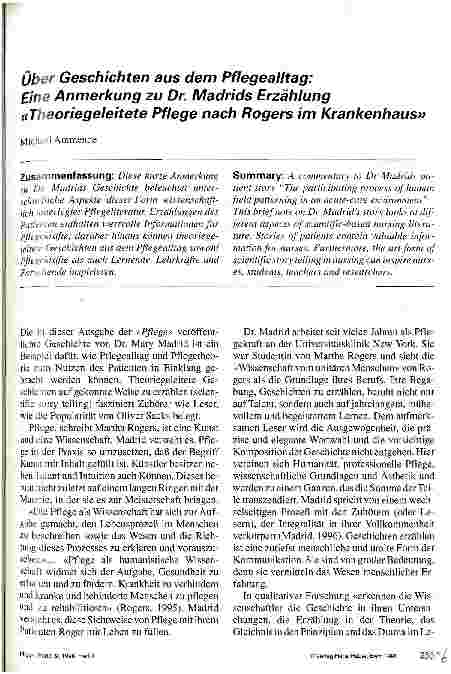 Vorschauseite 1: Über Geschichten aus dem Pflegealltag: Eine Anmerkung zu Dr. Madrids Erzählung Theoriegeleitete Pflege nach Rogers im Krankenhaus