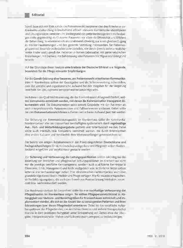 Vorschauseite 2: Zur Stellungnahme des Deutschen Ethikrats: Patientenwohl als ethischer Maßstab für das Krankenhaus