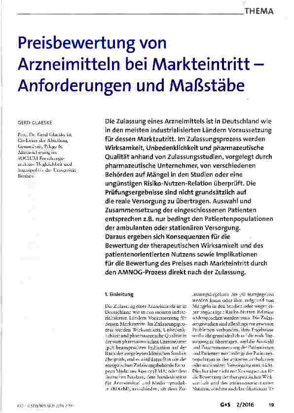 Vorschauseite 1: Preisbewertung von Arzneimitteln bei Markteintritt -Anforderungen und Maßstäbe