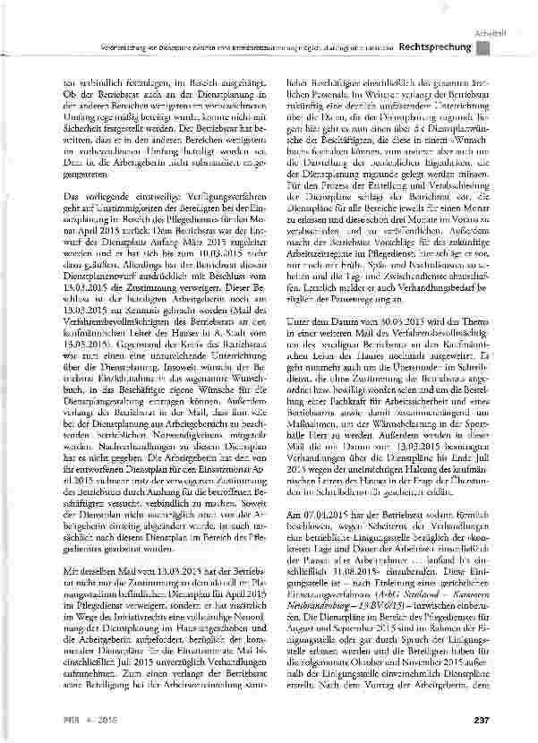 Vorschauseite 3: Veröffentlichung von Dienstplanentwürfen ohne Betriebsratszustimmung möglich, allerdings nicht umsetzbar