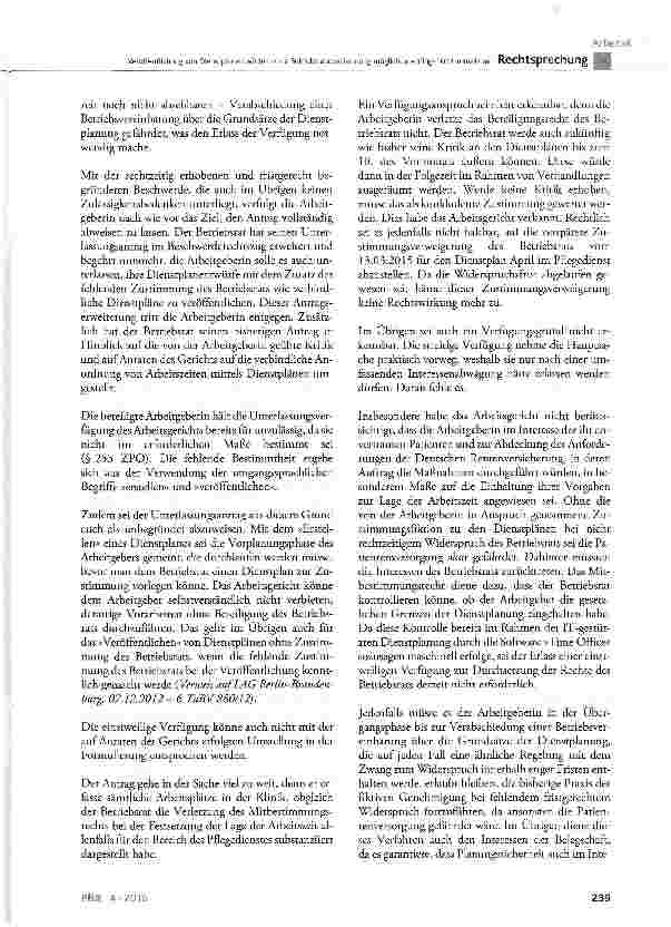 Vorschauseite 5: Veröffentlichung von Dienstplanentwürfen ohne Betriebsratszustimmung möglich, allerdings nicht umsetzbar