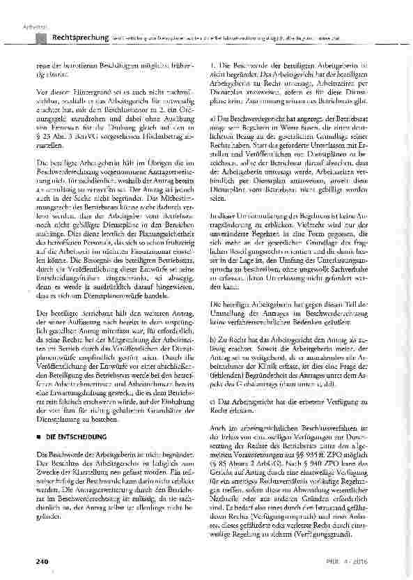 Vorschauseite 6: Veröffentlichung von Dienstplanentwürfen ohne Betriebsratszustimmung möglich, allerdings nicht umsetzbar
