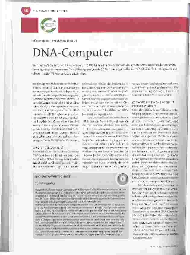 Vorschauseite 1: KÜNSTLICHE LEBEWESEN (TEIL 2) DNA-Computer