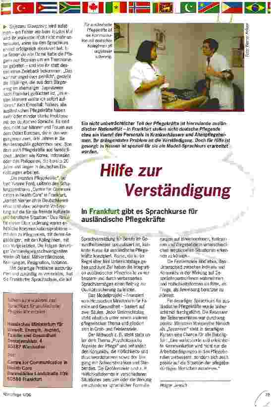 Vorschauseite 1: Hilfe zur Verständigung In Frankfurt gibt es Sprachkurse für ausländische Pflegekräfte