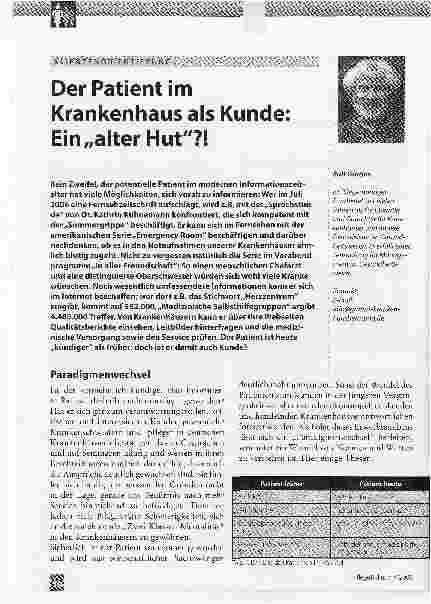 Vorschauseite 1: Der Patient im Krankenhaus als Kunde: Ein alter Hut?!