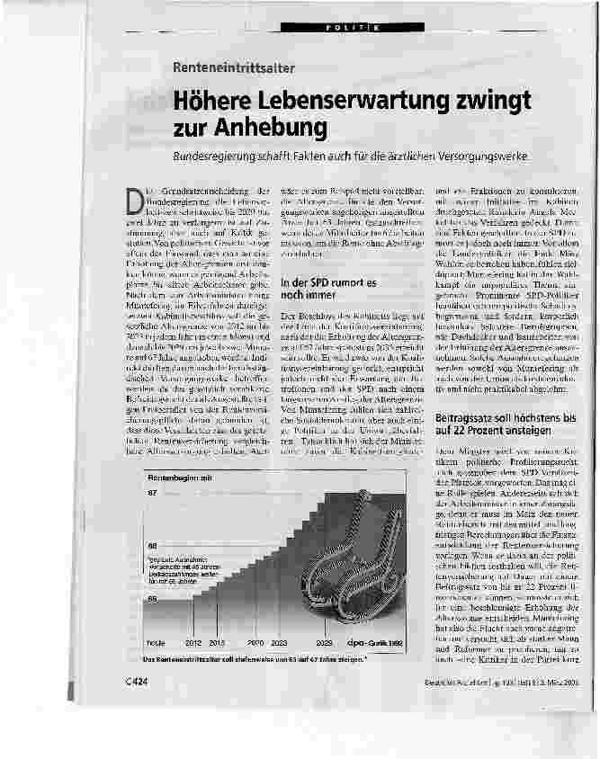 Vorschauseite 1: RenteneintrittsalterHöhere Lebenserwartung zwingt zur Anhebung