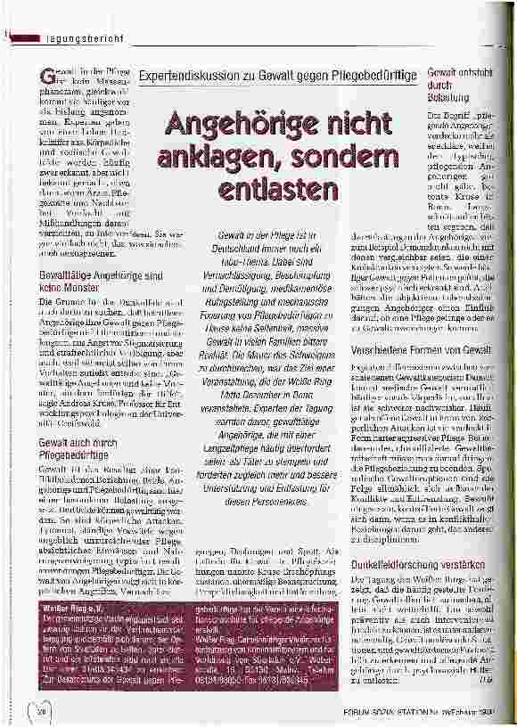 Vorschauseite 1: Angehörige nicht anklagen, sondern entlasten Expertendiskussion zu Gewalt gegen Pflegebedürftige