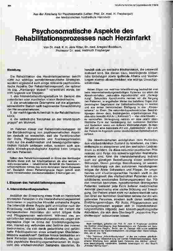 Vorschauseite 1: Psychosomatische Aspekte des Rehabilitationsprozesses nach Herzinfarkt