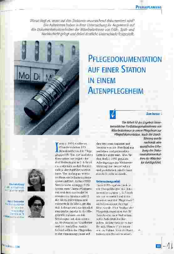 Vorschauseite 1: Pflegedokumentation auf einer Station in einem Altenpflegeheim