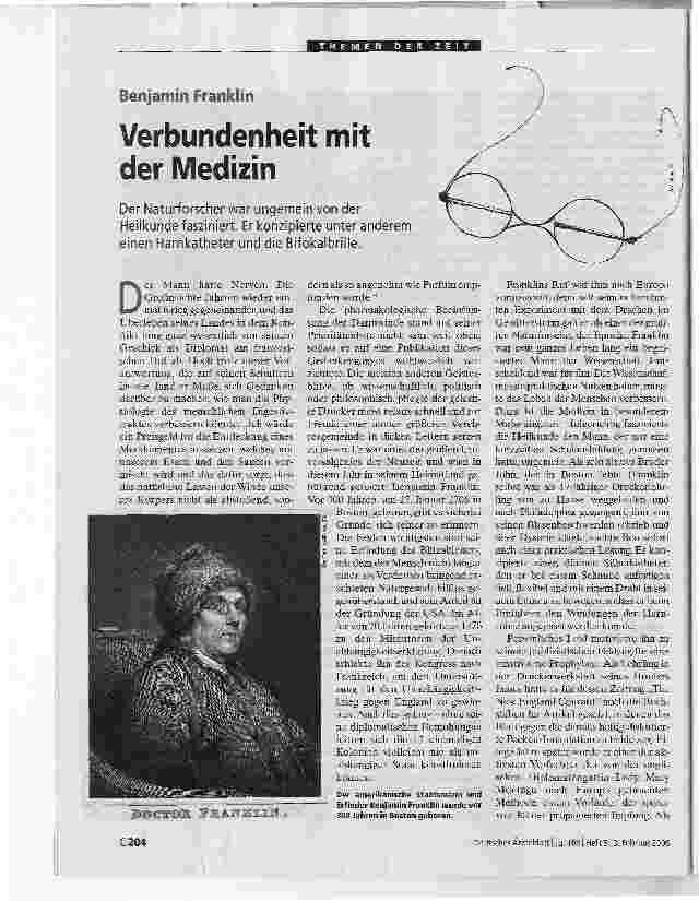 Vorschauseite 1: Benjamin FranklinVerbundenheit mit der Medizin