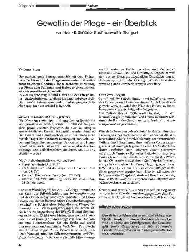 Vorschauseite 1: Gewalt in der Pflege - ein Überblick