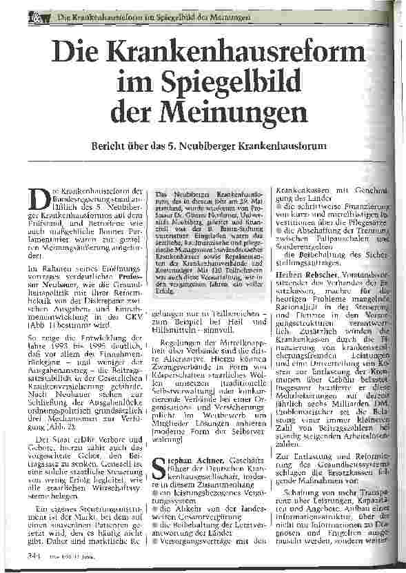 Vorschauseite 1: Die Krankenhausreform im Spiegelbild der Meinungen 5. Neubiberger Krankenhausforum