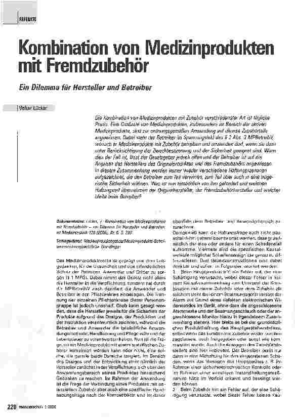 Vorschauseite 1: Kombination von Medizinprodukten mit Fremdzubehör