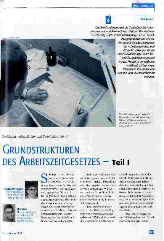 Vorschauseite 1: Grundstrukturen des Arbeitszeitgesetzes - Teil I Arbeitszeit, Ruhezeit, Rufund Bereitschaftsdienst