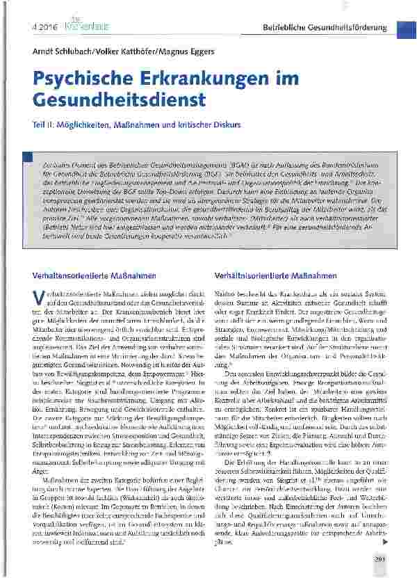 Vorschauseite 1: Psychische Erkrankungen im Gesundheitsdienst