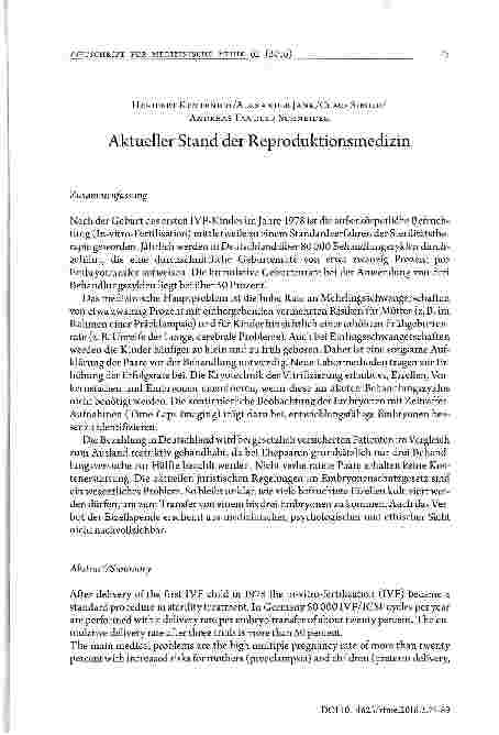 Vorschauseite 1: Aktueller Stand der Reproduktionsmedizin