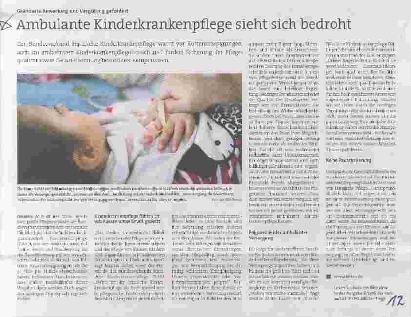 Vorschauseite 1: Ambulante Kinderkrankenpflege sieht sich bedroht