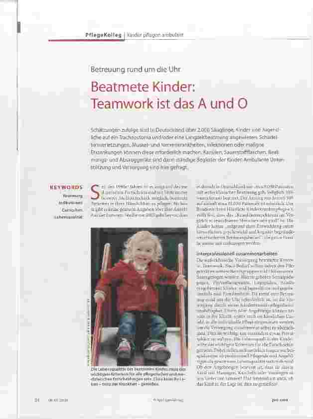 Vorschauseite 1: Betreuung rund um die Uhr Beatmete Kinder: Teamwork ist das A und O