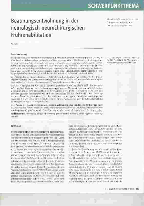 Vorschauseite 1: Beatmungsentwöhnung in der neurologisch-neurochirurgischen Frührehabilitation
