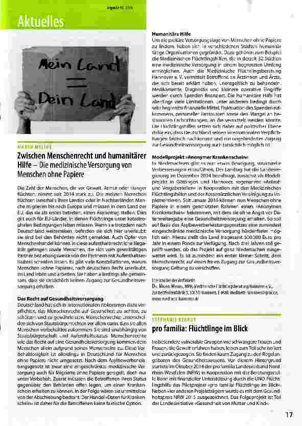 Vorschauseite 1: Zwischen Menschenrecht und humanitärer Hilfe - Die medizinische Versorgung von Menschen ohne Papiere