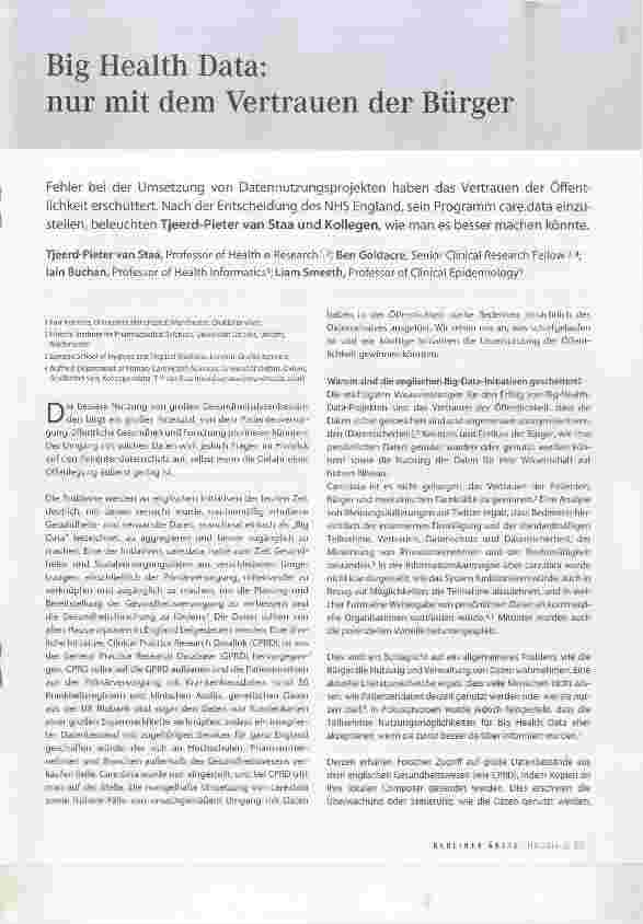 Vorschauseite 1: Big Health Data: nur mit dem Vertrauen der Bürger