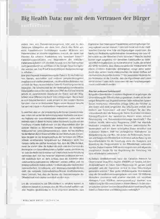 Vorschauseite 2: Big Health Data: nur mit dem Vertrauen der Bürger