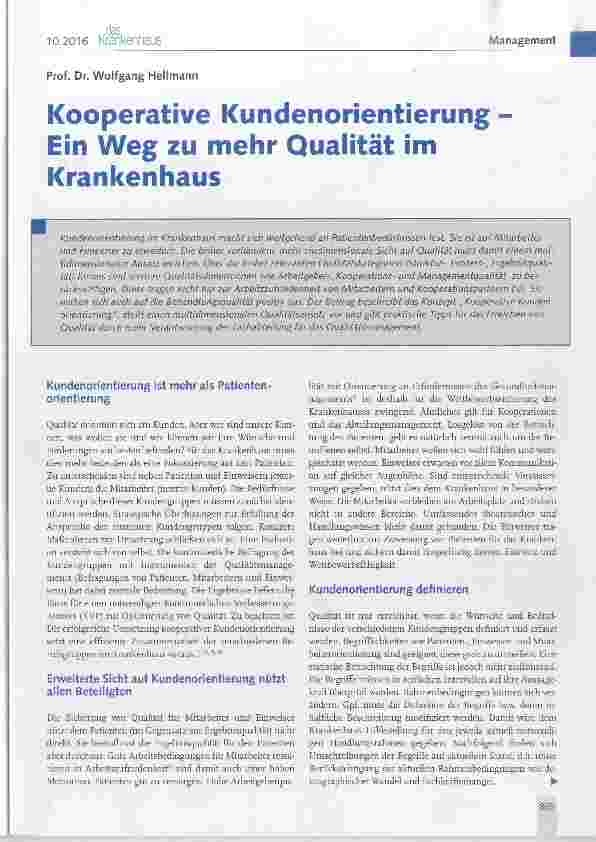 Vorschauseite 1: Kooperative Kundenorientierung Ein Weg zu mehr Qualität im Krankenhaus