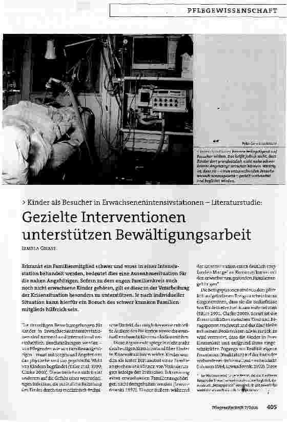 Vorschauseite 1: Kinder als Besucher in Erwachsenenintensivstationen - Literaturstudie: Gezielte Interventionen unterstützen Bewältigungsarbeit