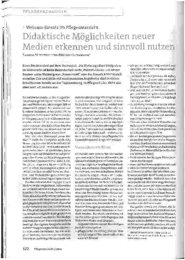 Vorschauseite 1: Webcam-Einsatz im Pflegeunterricht:Didaktische Möglichkeiten neuer Medien erkennen und sinnvoll nutzen