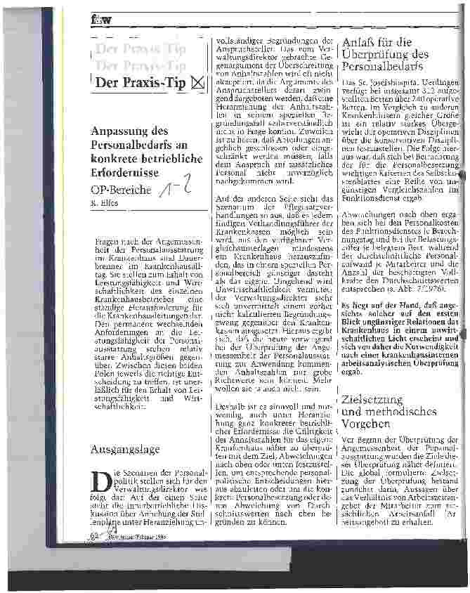 Vorschauseite 1: Anpassung des Personalbedarfs an konkrete betriebliche Erfordernisse - OP-Bereiche